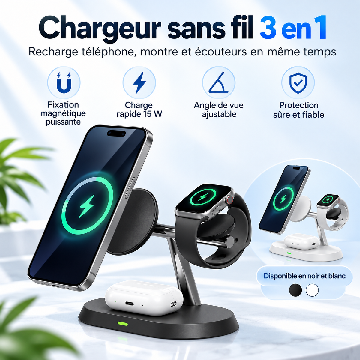 Station de recharge magnétique pliable 3-en-1