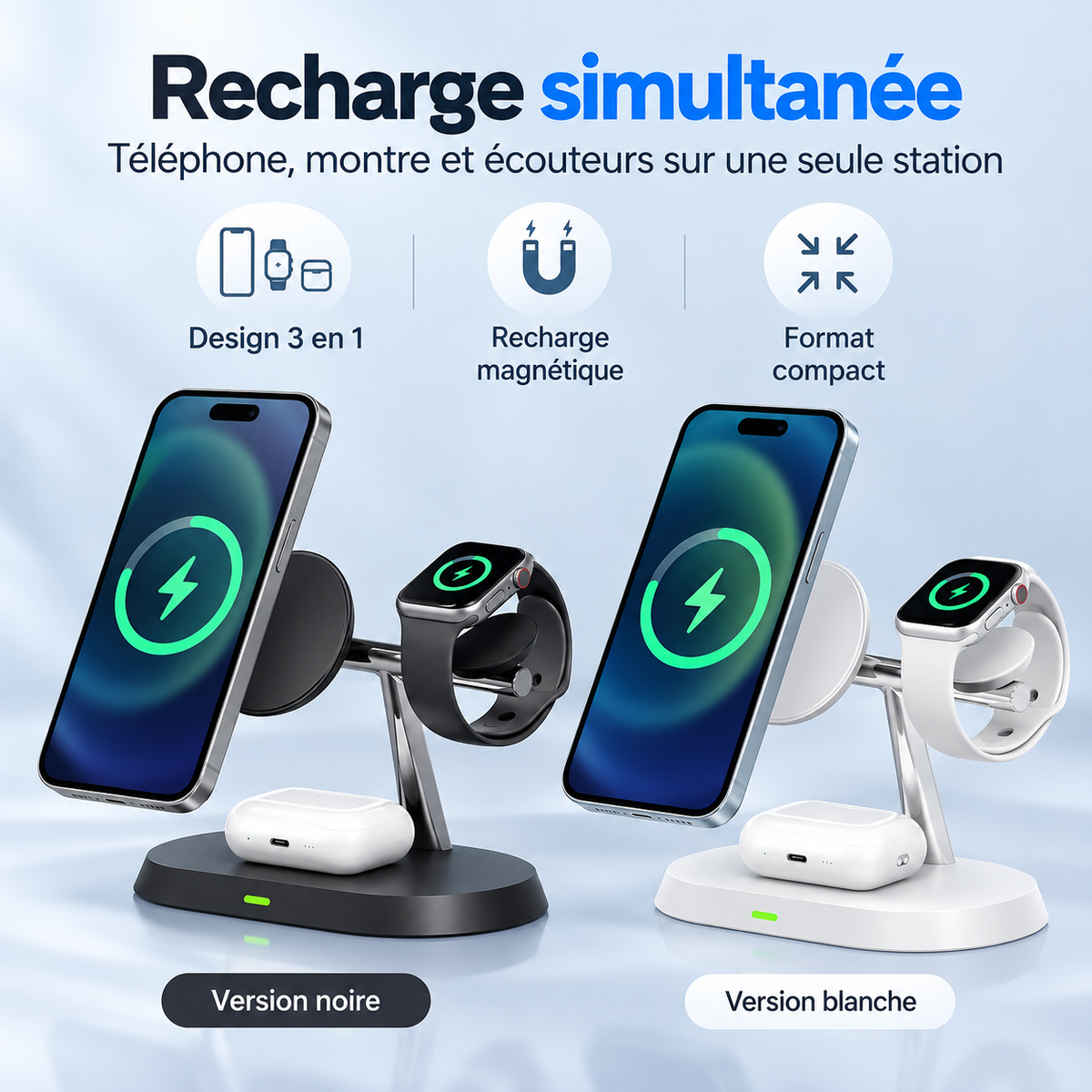 Station de recharge magnétique pliable 3-en-1