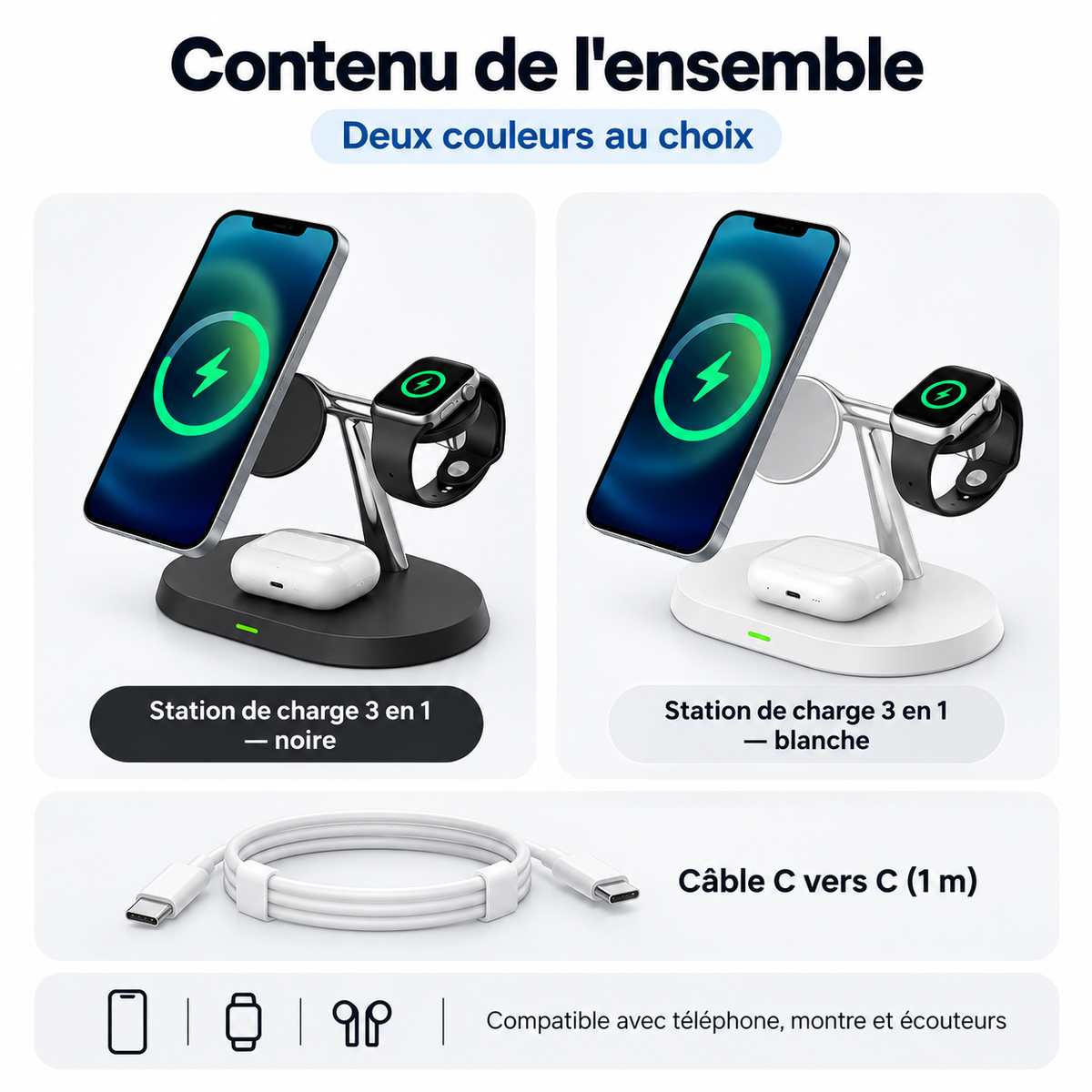 Station de recharge magnétique pliable 3-en-1