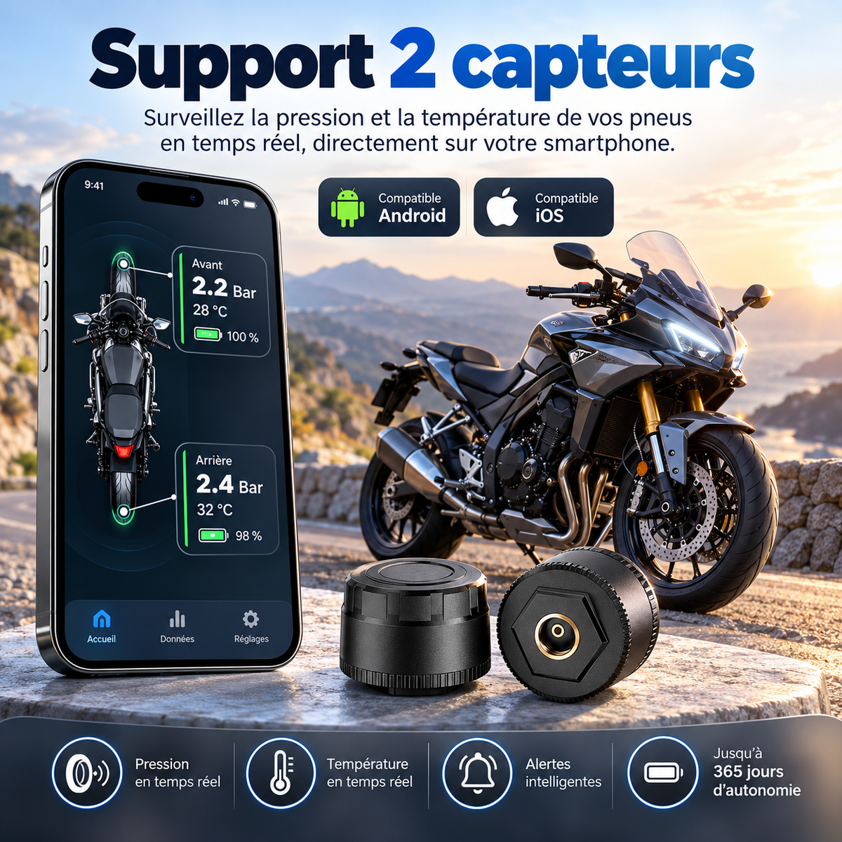 Système de pression des pneus TPMS Bluetooth