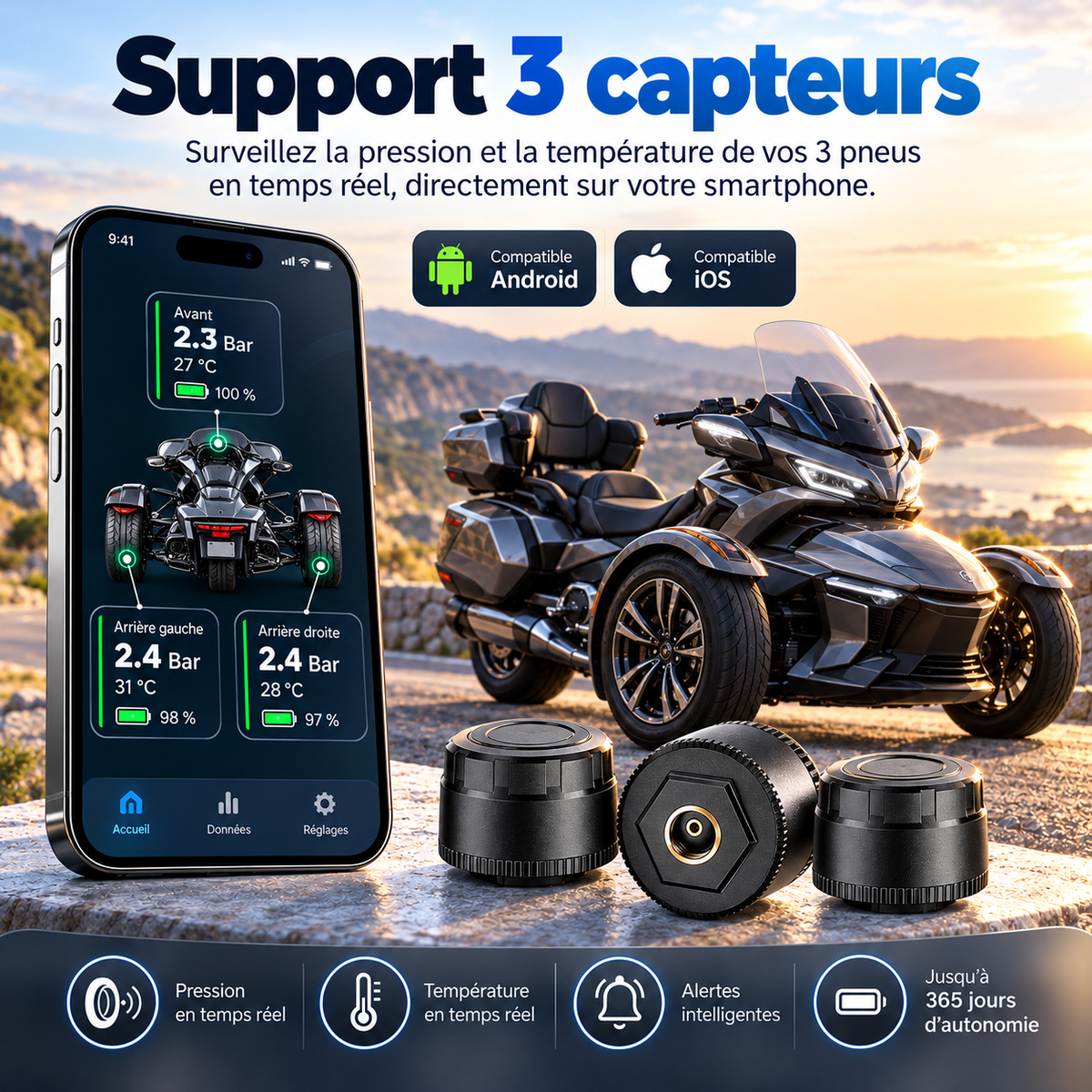 Système de pression des pneus TPMS Bluetooth