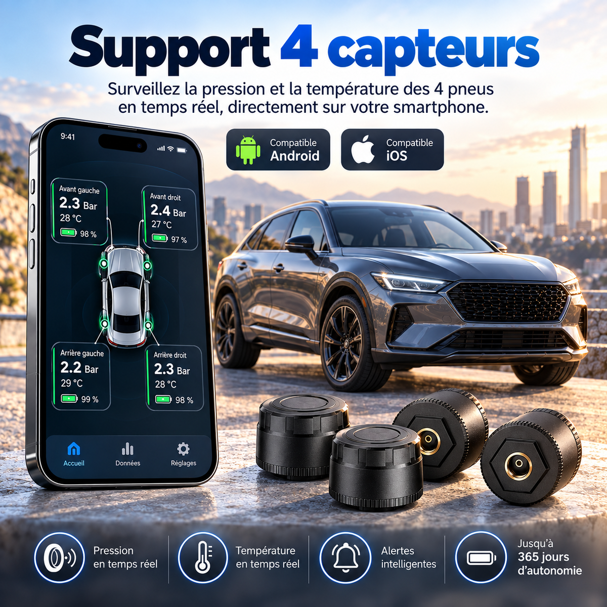 Système de pression des pneus TPMS Bluetooth