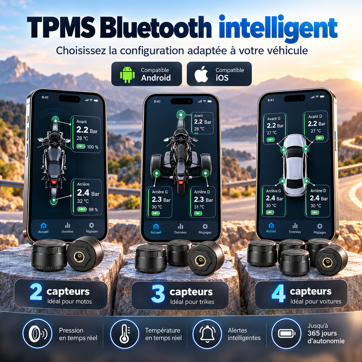 Système de pression des pneus TPMS Bluetooth