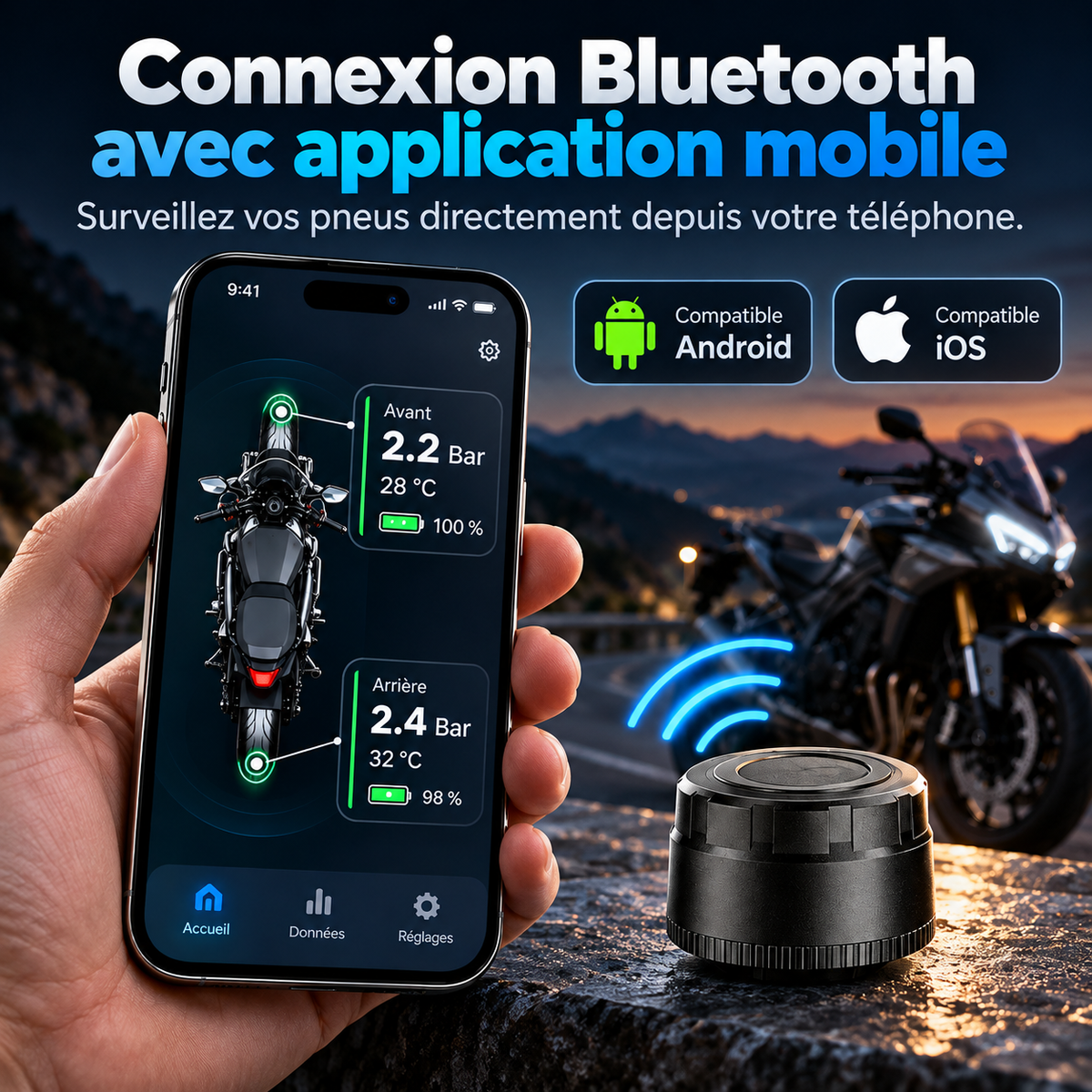 Système de pression des pneus TPMS Bluetooth