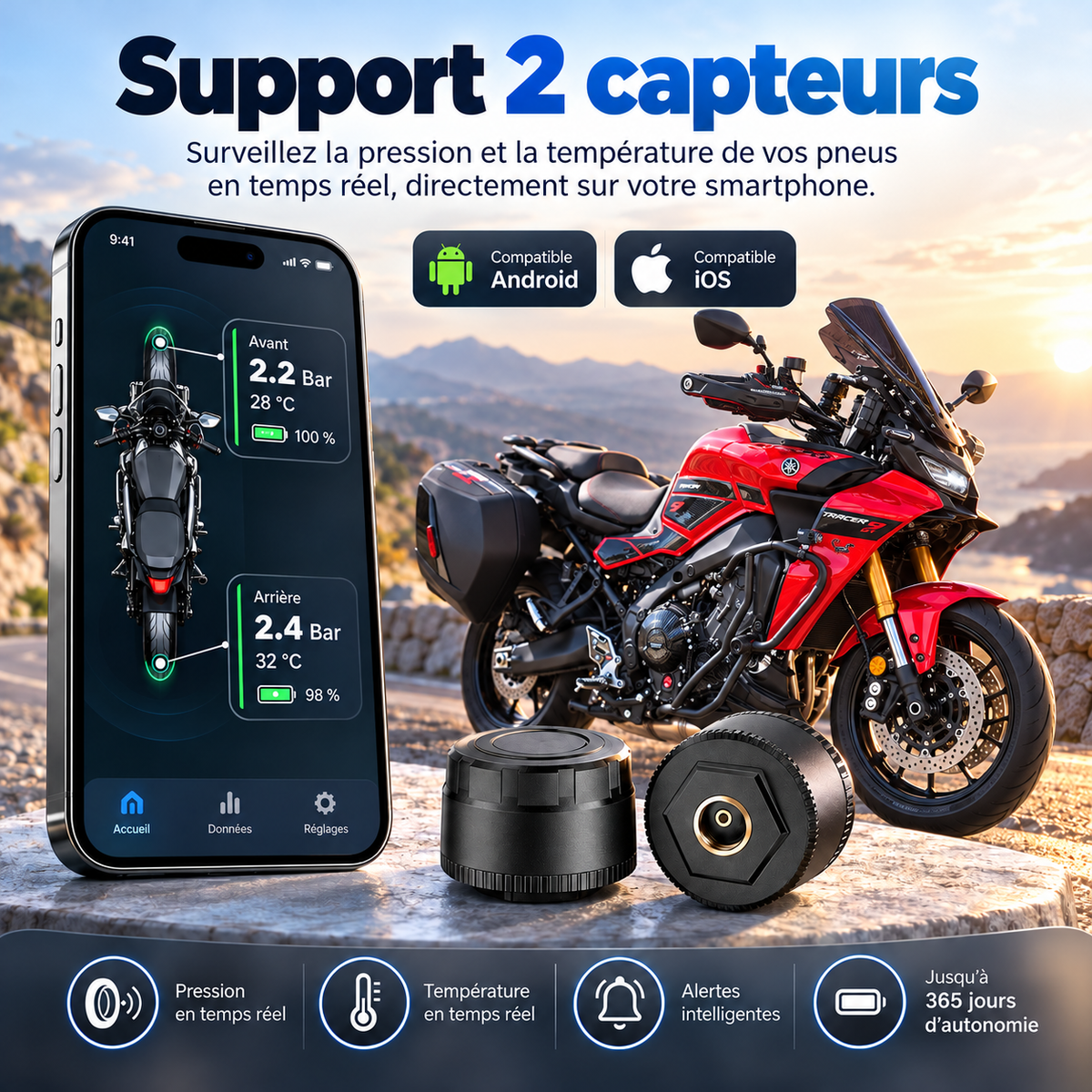 Système de pression des pneus TPMS Bluetooth